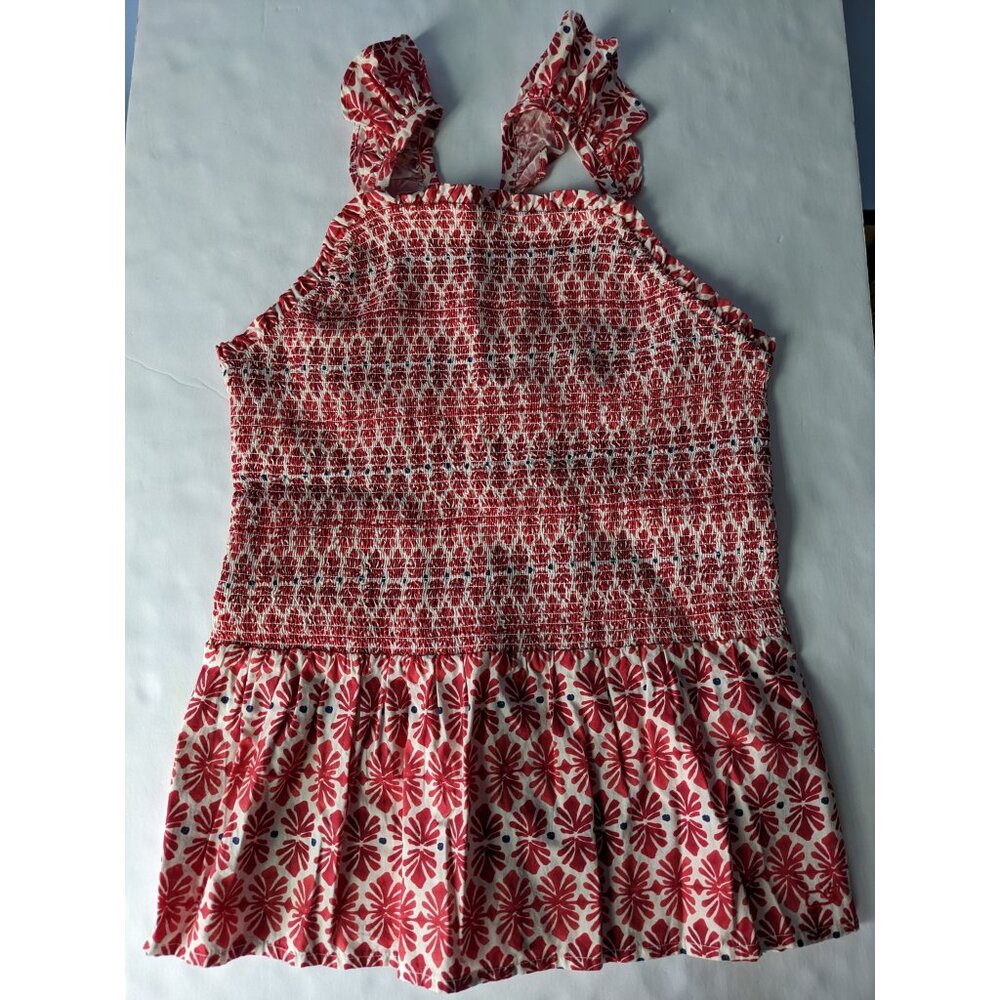VINEYARD VINES Girls Block Print Shell Smocked Ruffle Sleeve Tank Size Large NWT